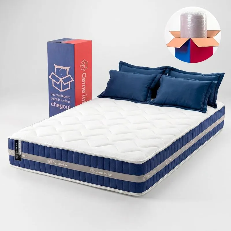 Colchão Queen Serena 158x198x21 Boost Tech De Molas Ensacadas Azul Cama Inbox
