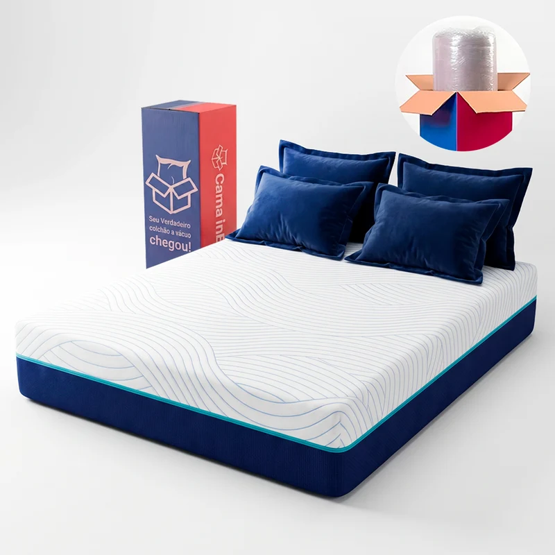 Colchão de Molas Ensacadas a Vácuo Boost Tech Memory Fresh Waterfall Cama inBox Azul / Solteiro