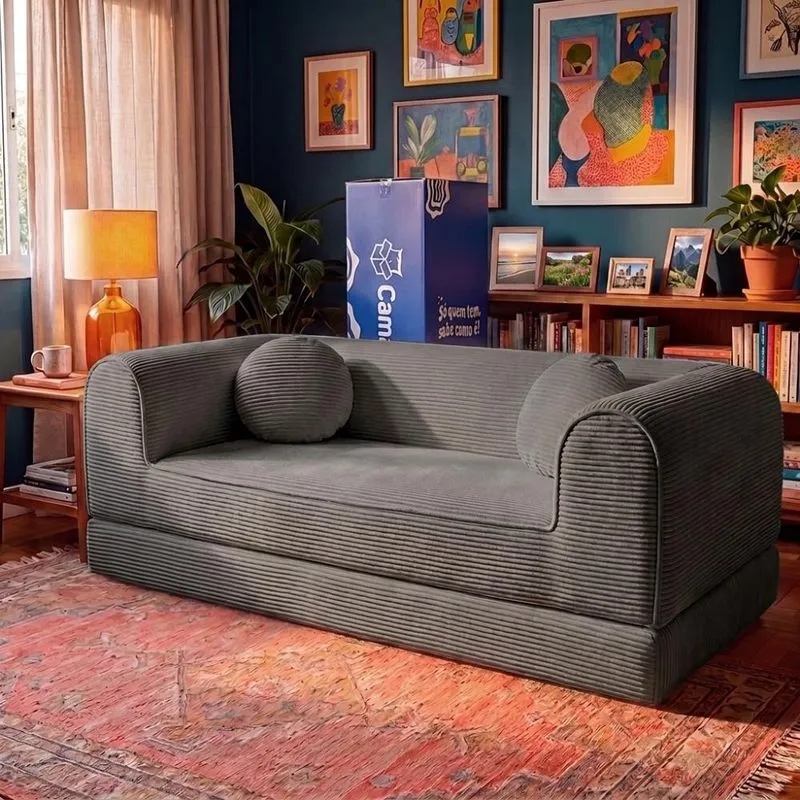 Sofá Cama Cotton 1,88m Xpand Tech Tecido Velourê Cinza Escuro Cama Inbox