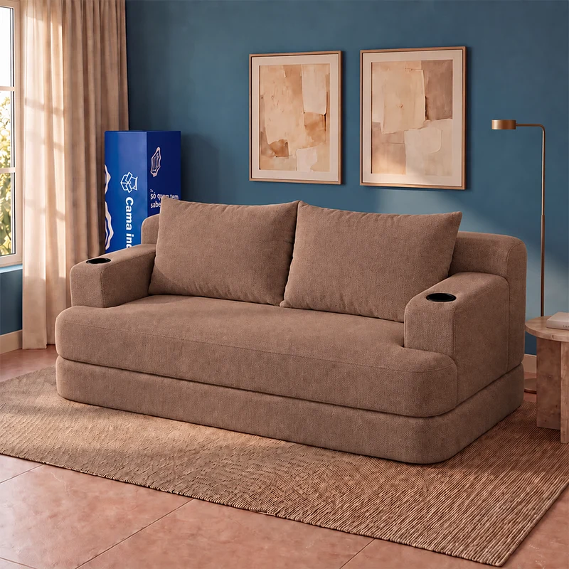Sofá Cama Nami Xpand Tech a Vácuo Bouclê Cama inBox Marrom / 1,50m