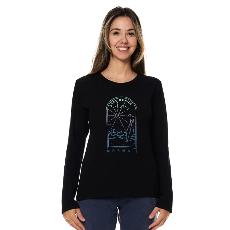 Camiseta baby look manga longa feminina outdoor edition stay mormaii Preto GG