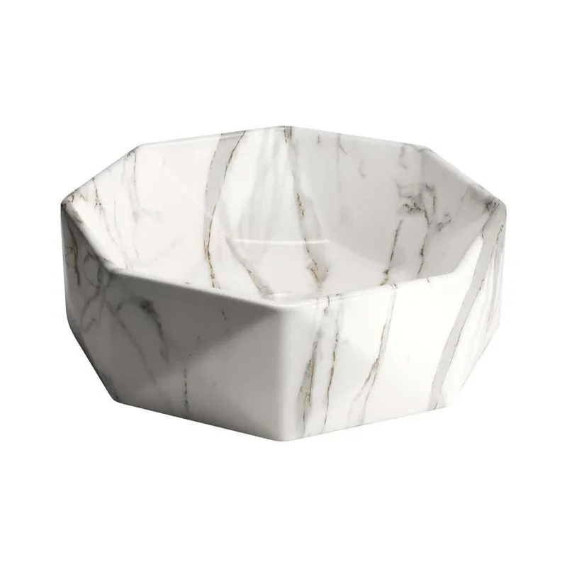Cuba De Louça Apoio Redonda 42 Cm (murano Mármore Carrara)