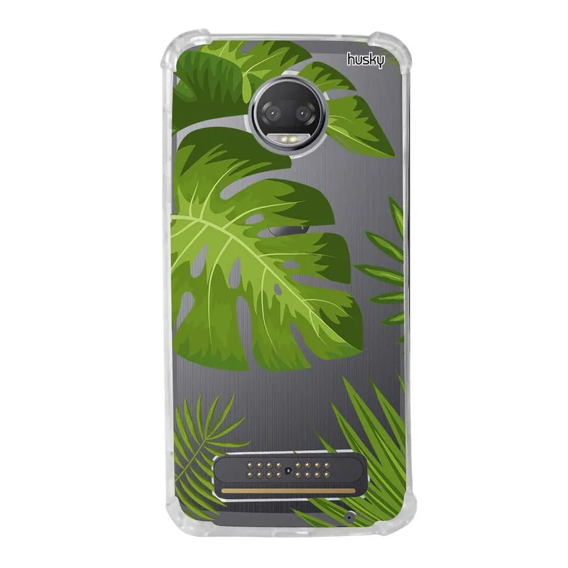 Capa Anti-Impacto Personalizada para Moto Z2 Force - Plantas Folhas Grandes - Husky