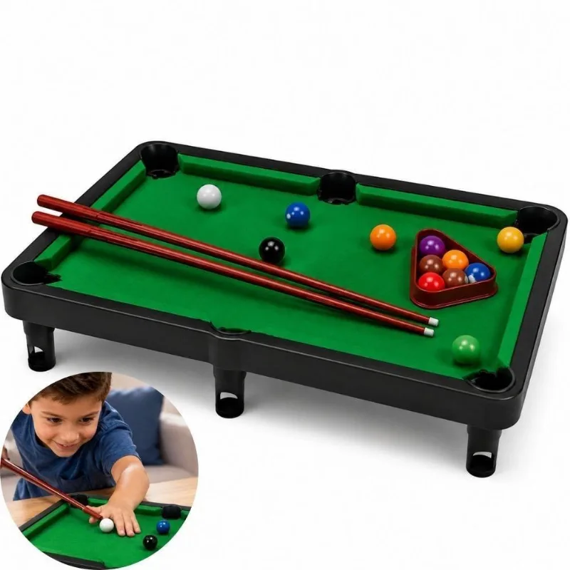 Mesa de Sinuca Infantil Completa Portátil Desmontável com Tacos Bolinhas Triângulo Pezinhos de Apoio