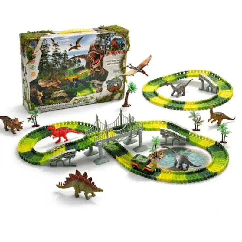 Pista Trilha Maluca Flexível Dinossauro com Carrinho Elétrico - Diversão Interativa para Crianças