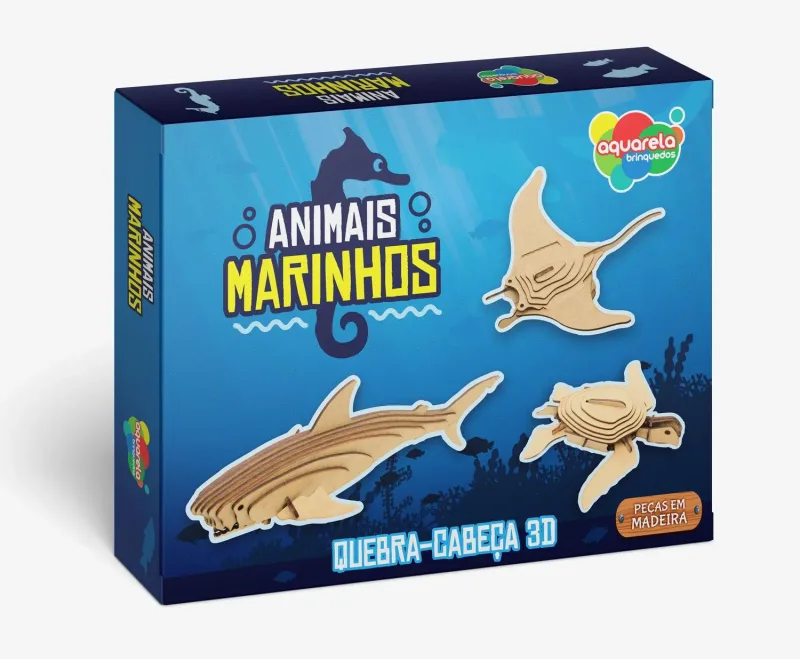 Quebra Cabeça - Animais Marinhos 3D MDF - Aquarela - Loja MilleStore Kids - Papelaria, brinquedos e presentes criativos