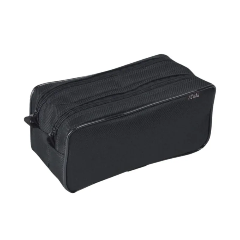 Estojo Escolar Duplo Preto 2 Zíperes Grande Organizador Fofo Maquiagem Lápis Caneta Porta Treco Fofo