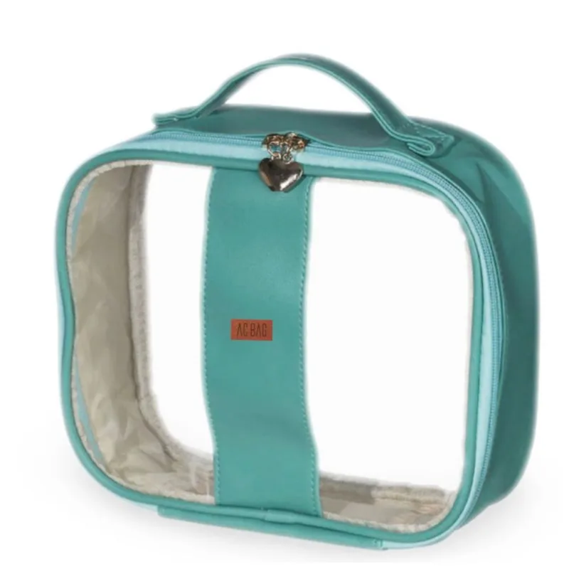 Bolsa Necessaire Grande Organizador Transparente Verde Menta Guardar Maquiagem Higiene Pessoal Linda