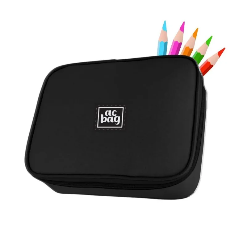 Estojo Box Organizador Preto Grande Escolar Multiuso Kawaii Volta As Aulas Moderno Leve Ensino Médio