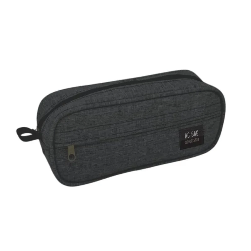 Estojo Escolar Ac Bag Preto Com Zíper Bolso Frontal Multiuso Masculino Feminino Menino Menina Aluno