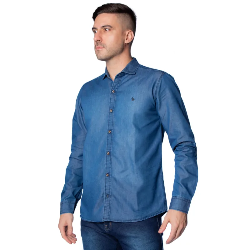 Camisa Jeans Masculina Amil Comfort Azul - 2