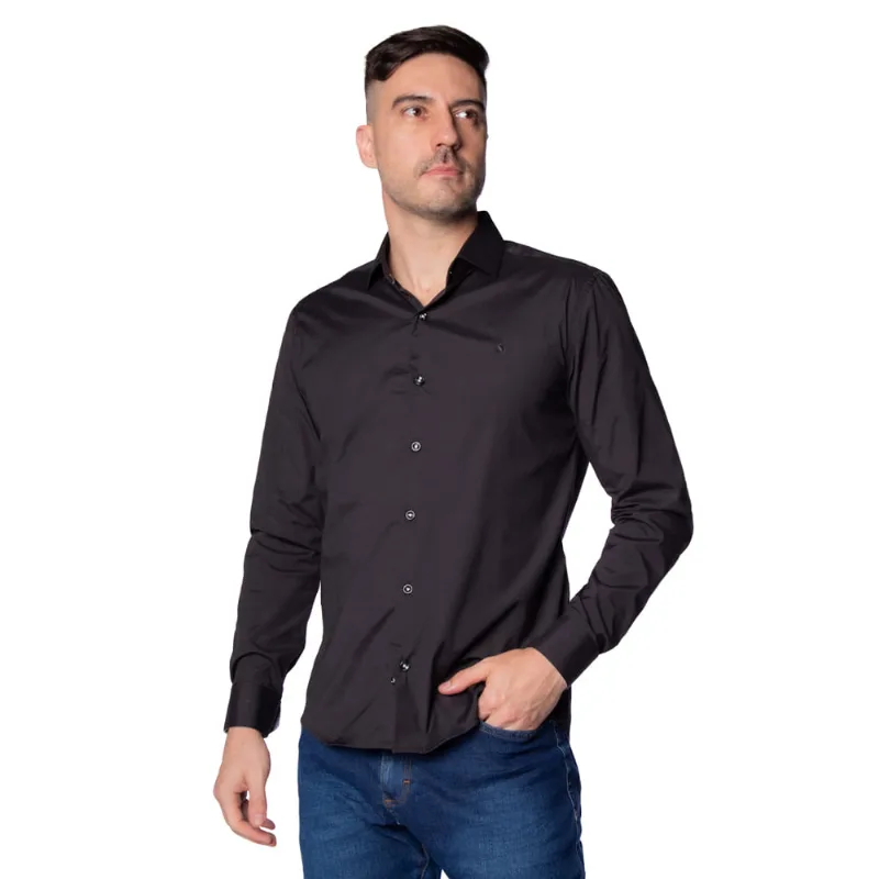 Camisa Masculina Amil Slim Sandes Algodão Preto - EGG