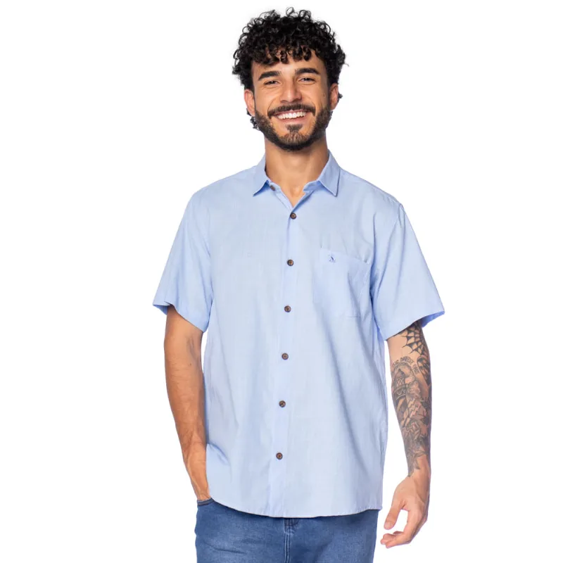 Camisa Masculina Amil Manga Curta em Algodão Azul Claro - 2