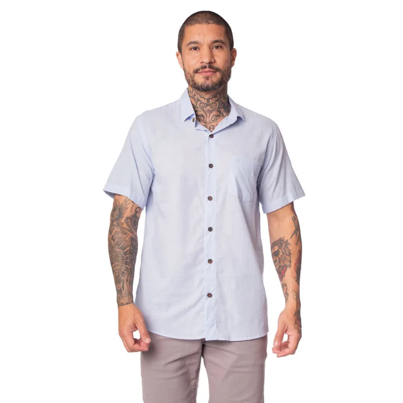 Camisa Masculina Amil Comfort Ciano Manga Curta Azul Claro - 5