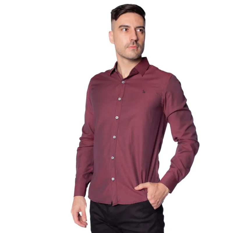 Camisa Masculina Amil Slim Stark Bordo - 3