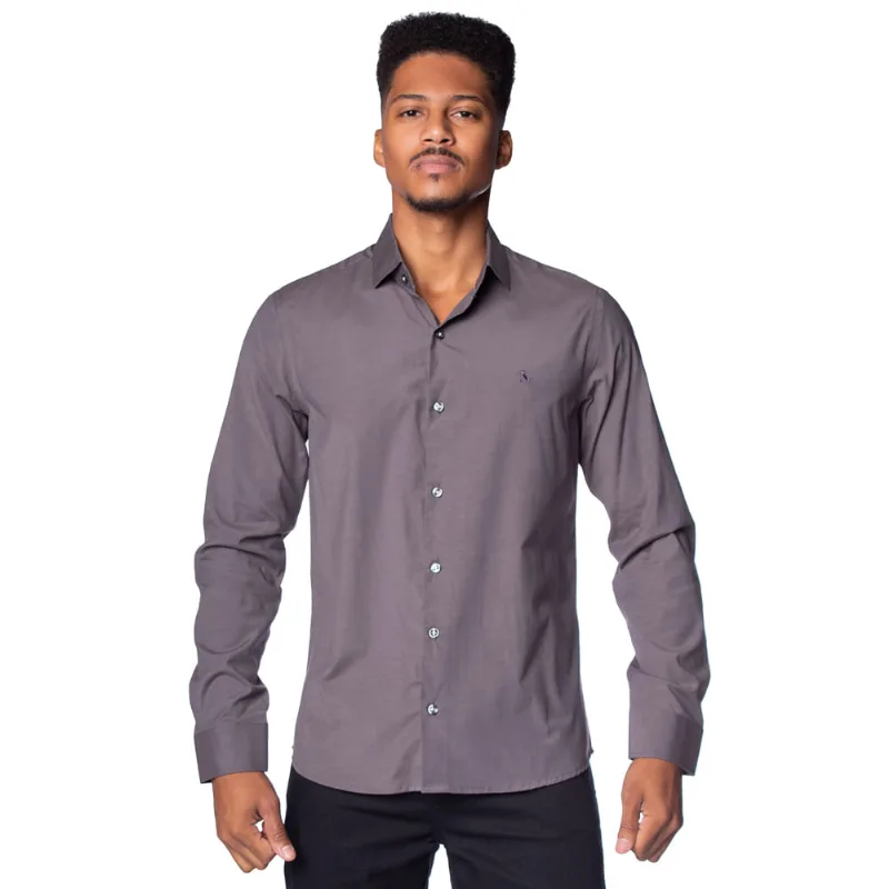 Camisa Masculina Amil Slim Banner Manga Longa Cinza - 3