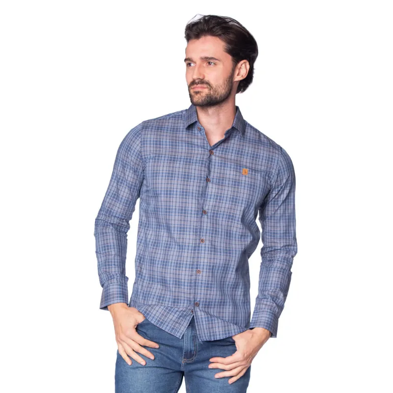Camisa Masculina Amil Slim Capitan Xadrez Azul - 3