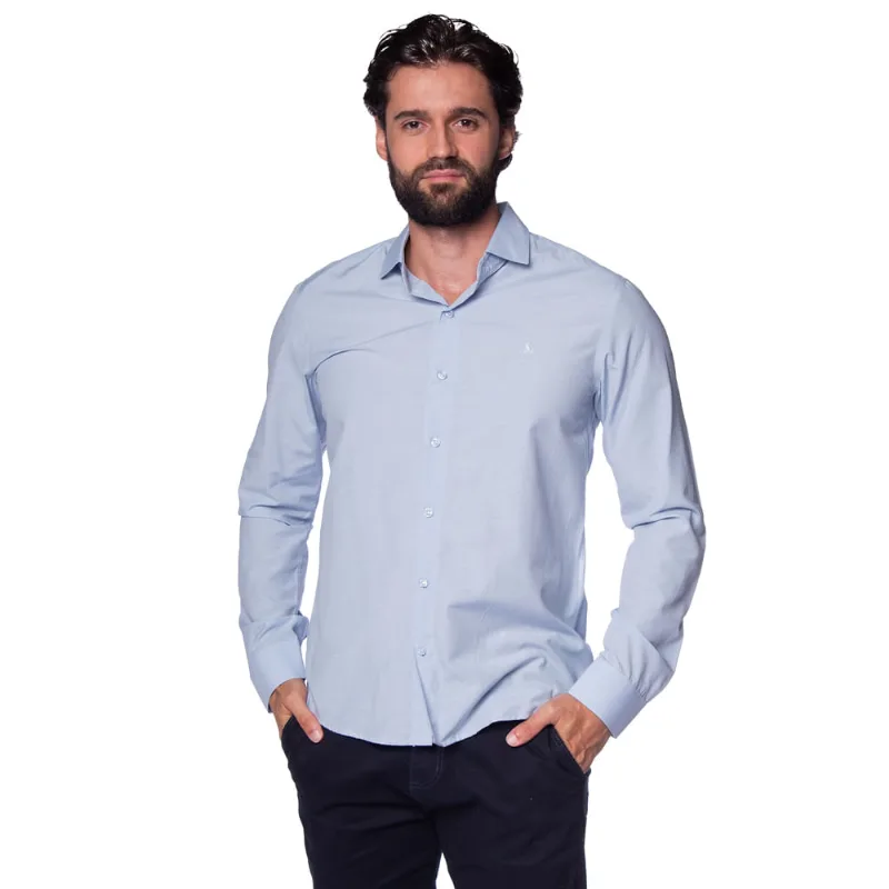 Camisa Masculina Amil Slim Shuri Manga Longa Azul Claro - 5