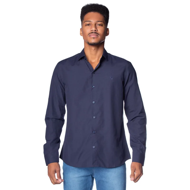 Camisa Masculina Amil Slim Shuri Manga Longa Marinho - 2