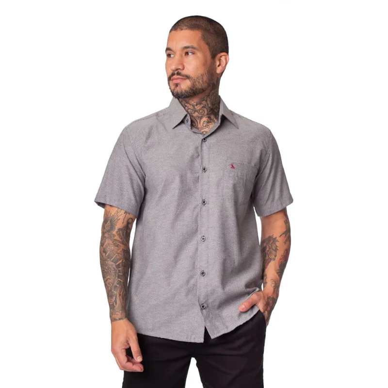 Camisa Masculina Amil Comfort Sersi Manga Curta Preto/cinza - 4