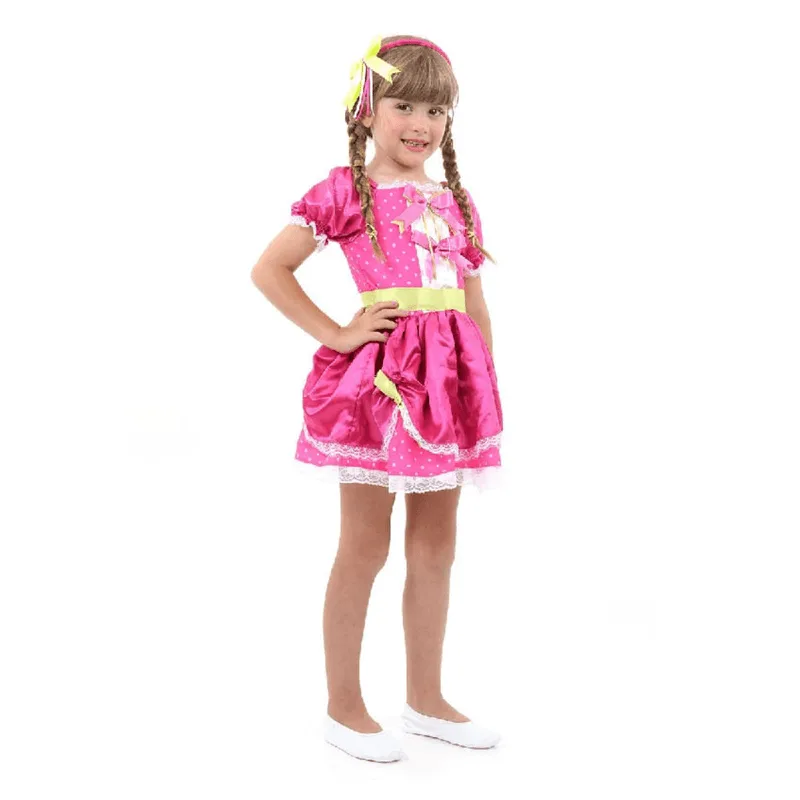Fantasia Caipira Luxo Pink Com Tiara Infantil - Festa Junina M