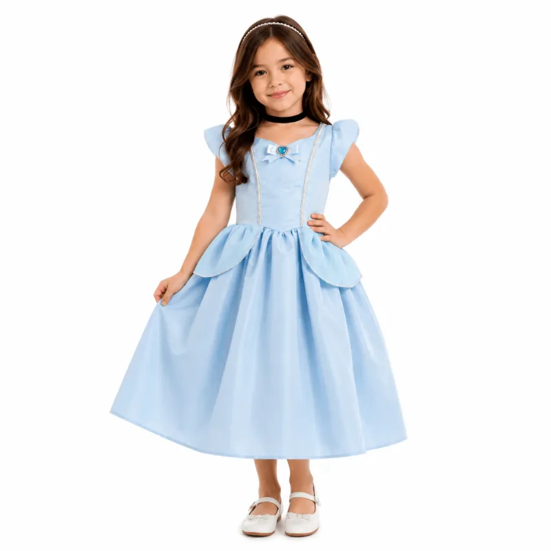 Fantasia Princesa Azul Cristal Luxo Vestido Infantil Com Gargantilha Fantasia Princesa Cristal Luxo