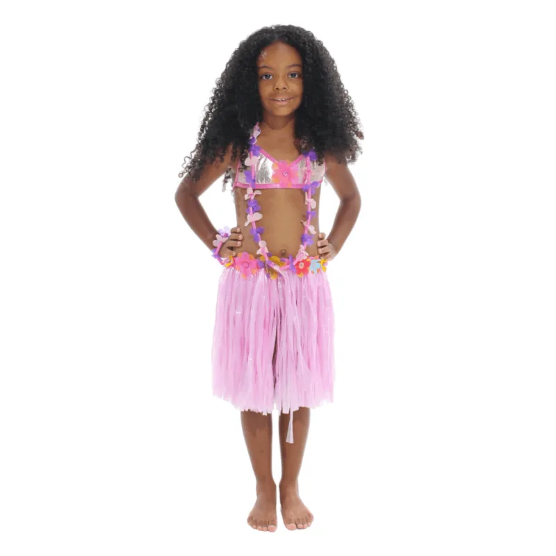 Fantasia Infantil Havaiana Rosa Saia E Top Fantasia Havaiana Basic- Rosa - M