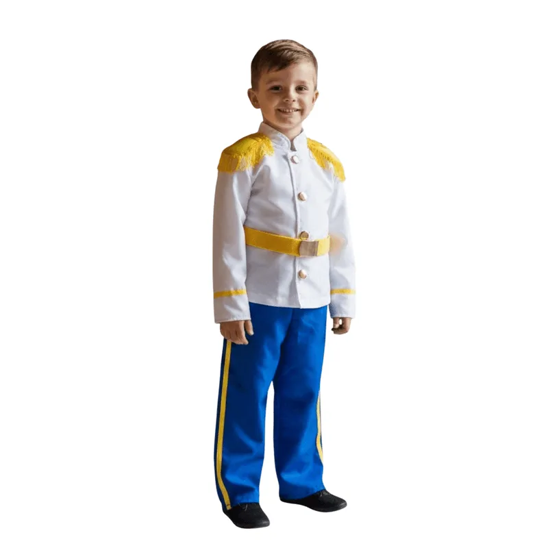Fantasia Príncipe Branco Luxo Infantil Fantasia Principe Infantil Luxo Branco - Branco - M