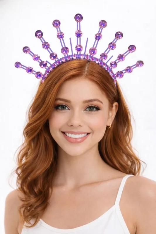 Tiara Carnaval Lilás Com Pedrarias E Raios Brilhantes Tiara Lilas - Lilás