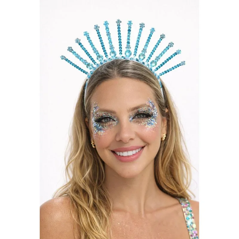 Tiara Azul Brilhante Carnaval Estrela Com Pedrarias Tiara Azul - Azul