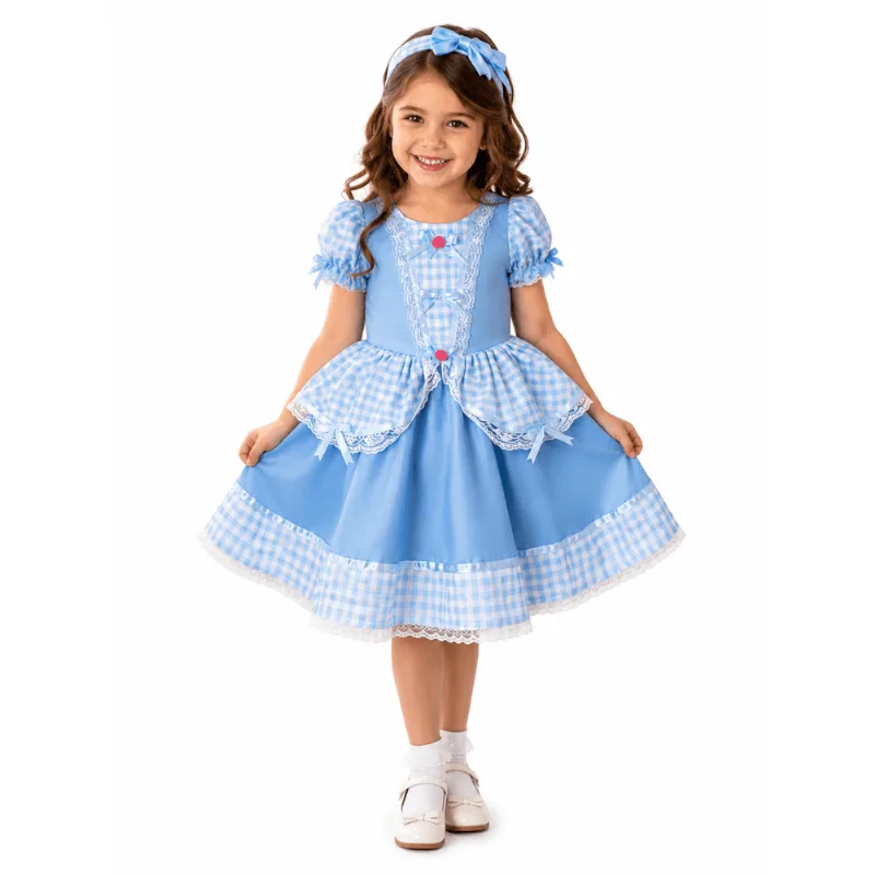 Vestido Cinderela Junina Caipira Infantil Vestido Junina Cinderela Caipira - Azul - M