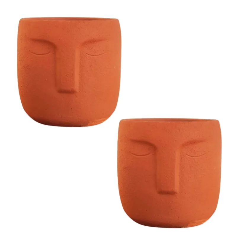 Vasos Cachepots Faces 2 Peças Cimento Terracota 14x14cm Super Saldão.