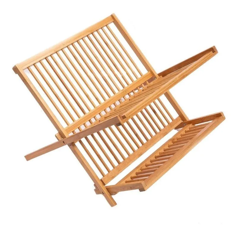 Secador De Louças Em Bambu 34 Cm Com Porta Copos Dobravel