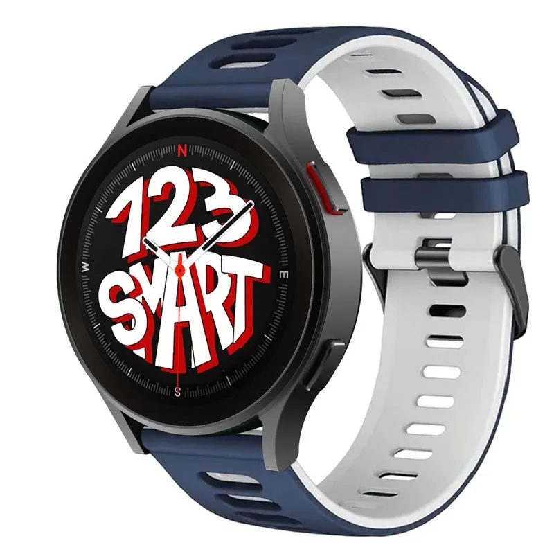 Pulseira de Silicone Esportiva para Galaxy Watch 5 Watch5 Pro R900 R910 R920 R905 R915 R925 40mm 44mm 45mm lte - Azul Marinho com Branco