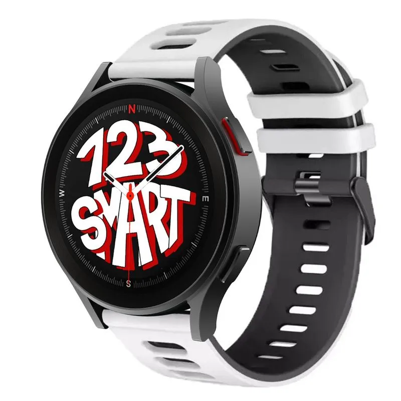 Pulseira de Silicone Esportiva para Galaxy Watch 5 Watch5 Pro R900 R910 R920 R905 R915 R925 40mm 44mm 45mm lte - Branco com Preto