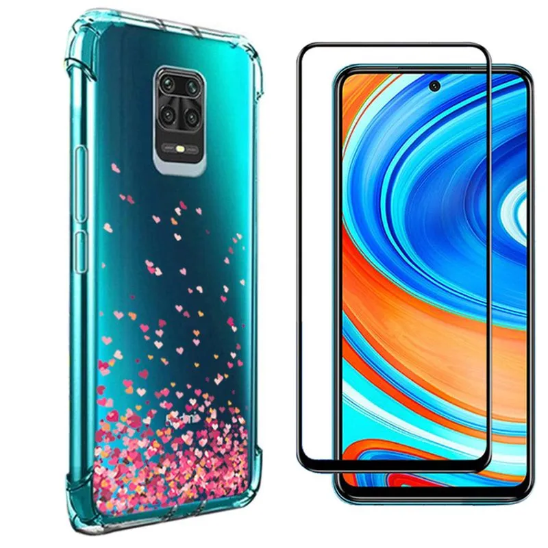 Capa Antishock Corações Xiaomi Redmi Note 9 Pro + Película de Vidro 3D