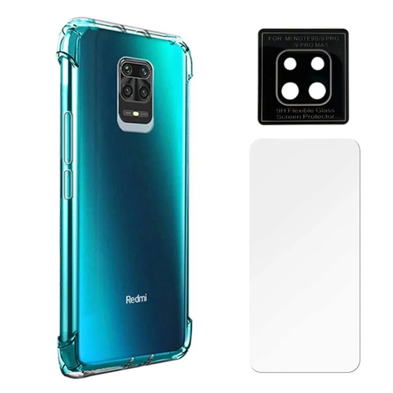 Capa Anti Impactos + Película Vidro Comum + Película Camera Xiaomi Redmi Note 9 Pro