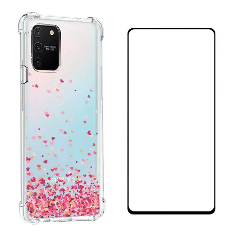 Capa Corações Bordas Reforçadas Galaxy S10 Lite + Película 5D Nano