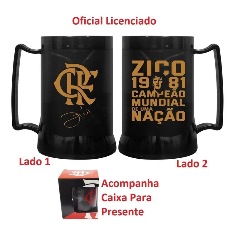 Caneca Flamengo Zico 1981 Original 400ml Presente Dia dos Pais Mengão Gel que Congela