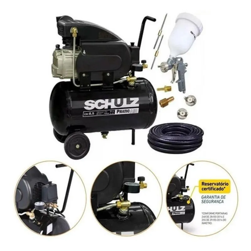 Compressor Ar 8,5pés 25l 2cv Pratic Csi Schulz + Kit Pintura