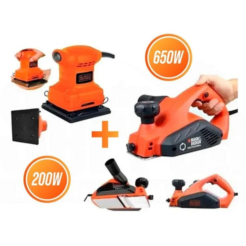 Plaina Eletrica 650w + Lixadeira Orbital 1/4 Black Decker 110v/220v