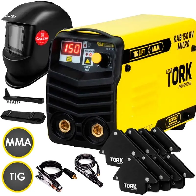 Solda Inversora 150a Mma Tig Tork + Mascara + 8 Esquadros
