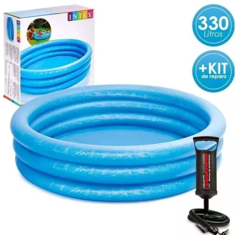 Kit Piscina Azul Cristal 330l Com Bomba De Ar Manual Intex U