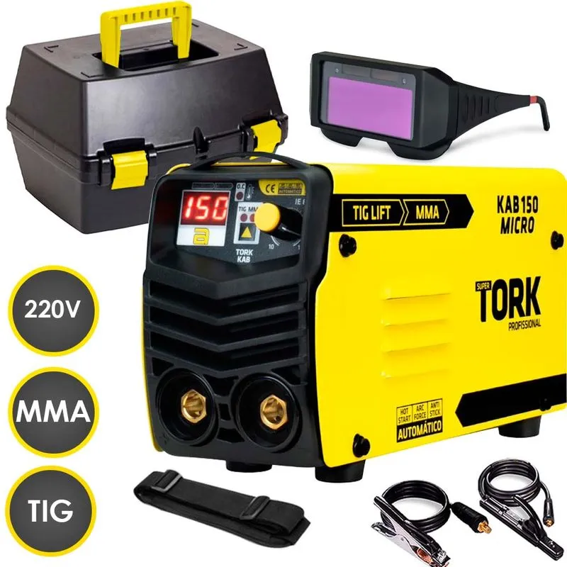 Inversora Solda 150a Mma Tig 220v Tork + Óculos + Maleta