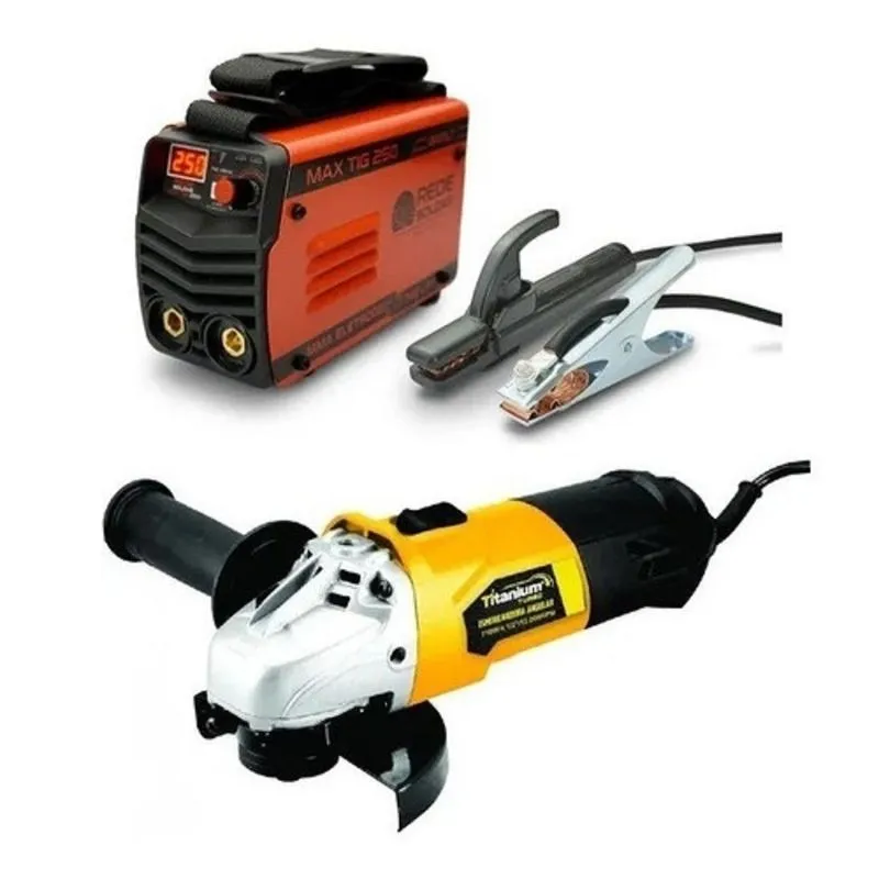 Inversora Solda 250a Mma Tig Biv + Esmerilhadeira Angular