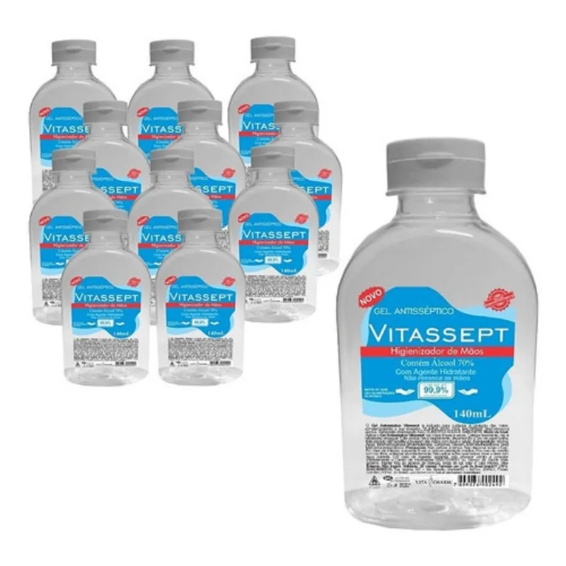 14 Alcool Gel Antisseptico P/ Maos 70% 140 Ml Vitassept Kit