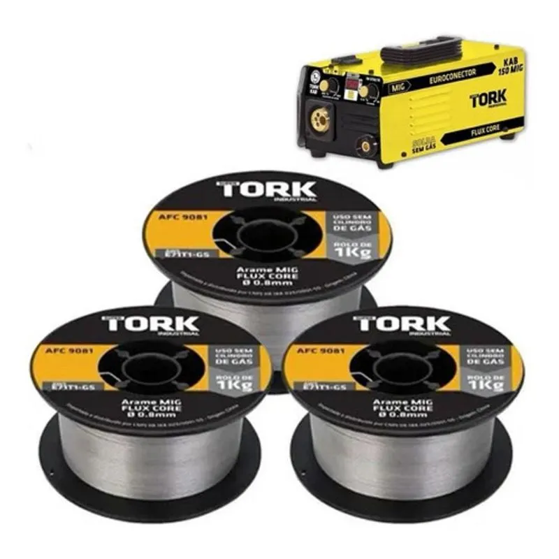 Arame Solda Mig 0.8mm 1kg Uso S/ Gas Afc9081 Tork 3 Pecas Ki