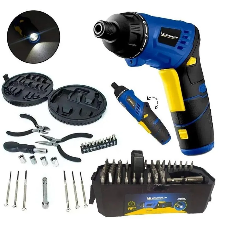 Parafusadeira Angular 4v Michelin + Kit 74 Acessorios Mi001