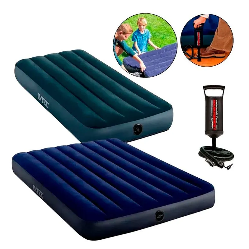 Kit Colchão Inflável Casal e Solteiro Fiber Tec Intex + Bomba 64756 + Kit