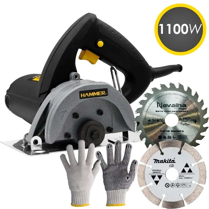 Serra Mármore 4.3/8 1100w Hammer + 2 Discos + Luva 110v/220v